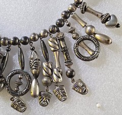 Vintage Artisan Made Crafted Drama Faces Charms Beaded On Chain Dangle Necklace
