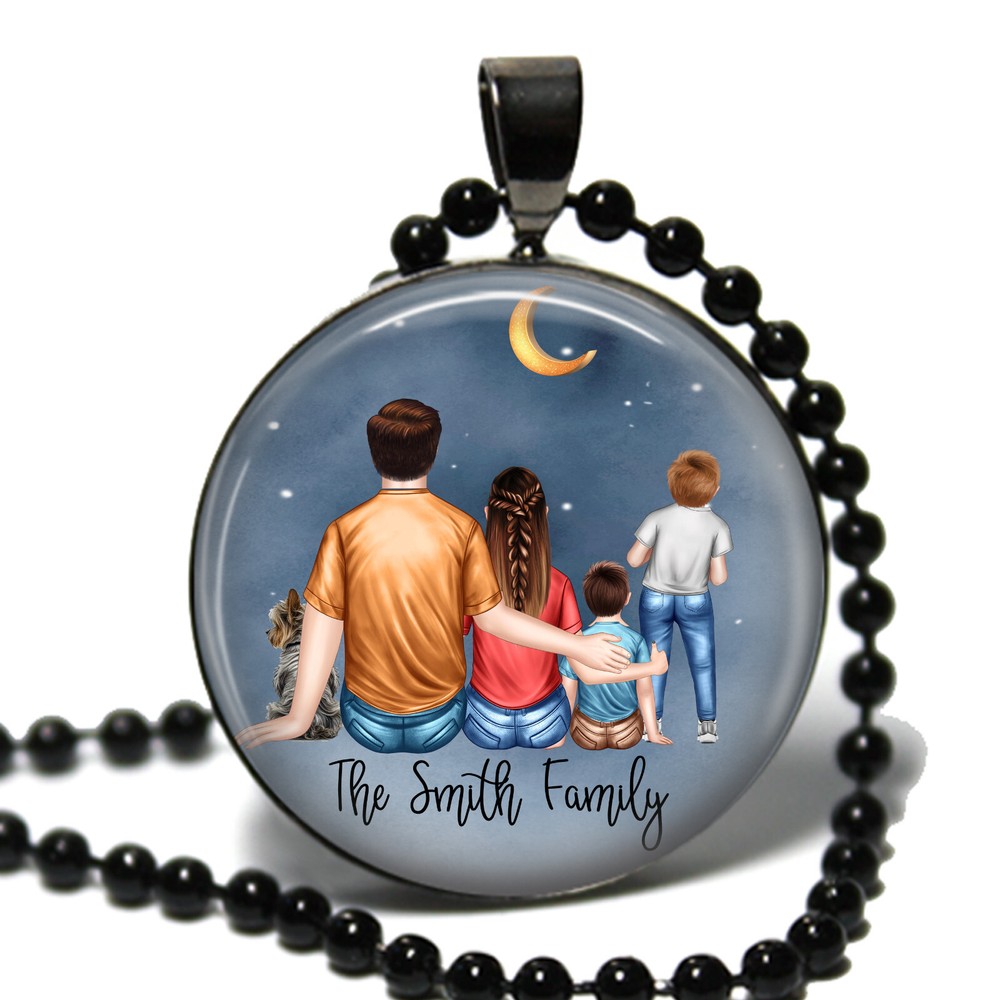 Personalized Custom Designed Family Unit Dad Mom Kids Baby Dog Pendant Necklace