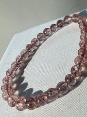 Natural Lepidocrocite in Clear Quartz Bracelet Pink Confetti Golden Strawberry