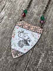 Glass Enameled Copper Reindeer Christmas necklace with Swarovski beads HANDMADE