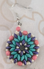 Beaded Circle Dangle Earrings and Pendant Blue Purple Pink White Handcrafted