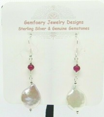 Sterling Silver KESHI PEARL & GARNET Gemstone Earrings #1145…Handmade USA