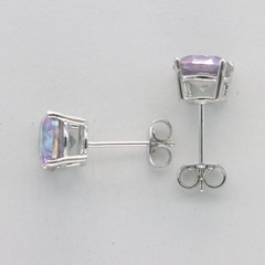 Round Rainbow MYSTIC TOPAZ Circle Post / Stud Earrings 925 STERLING SILVER 901e