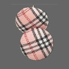 Pink Black and White Tartan Plaid Retro Mod Fabric Button Earrings