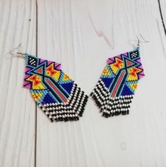 Tribal Earrings Native Large Boho American Seed Beads Handmade Earring