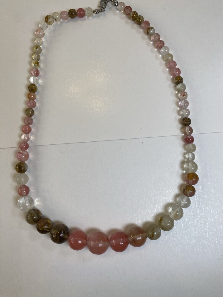 Glowy Glass Bead Necklace Clear subdued Earthy Colors with Lovely Glowy Spheres