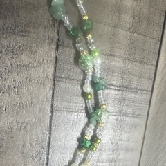 Green & Clear Beaded Christian Rosary with Gold-Tone Metal Crucifix