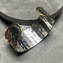 Artisan Mixed Metal Cuff Bracelet Christian Themed Gold Copper Silver Tones