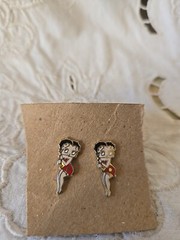 Vintage BETTY BOOP Stud Earrings Metal with Enamel RARE