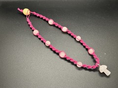 Rose Quartz Mushroom Pink Hemp Necklace 16″ Handmade