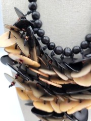 Artisan Tagua Nut Statement Necklace Cascading Black Cream Grey Vegetable Ivory