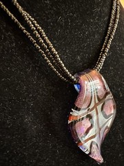 Beautiful 90s Art Glass Pendant Necklace Blue/Silver /Copper 3 Strands Beads 912