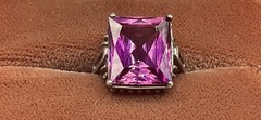 Vintage Artisan Sterling Ring Large Rectangular Purplish-Pink Stone size 6.25