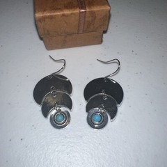 Two Pairs Hand Crafted Turquoise Earrings Artisan Water drop And Moon Shaped