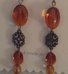 Victorian Style Amber Earrings, Dangle, Radiant soft color, Fall colors.