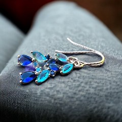 14K Rose Gold Filled Lab Made Swiss Blue Topaz and Sapphire Earrings