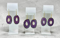 Med Faux Amethyst Geode Slice Polymer Clay Handmade Dangle Earrings SS Ear Wires