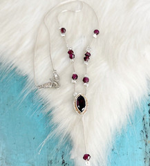 Sterling Silver Garnet Y Lariat Gemstone Pendant Necklace 17″ Signed N & E