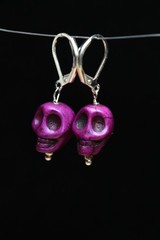 Purple Skull Lever back Earrings 1 1/4″ Halloween Costume Brass Hypoallergenic