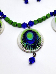 Vintage Peacock Blue Green MOP Handmade One of a Kind Necklace Earrings Set