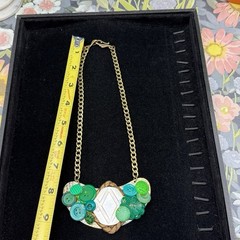 Adorned Crown Jewelry assemblage vintage button bib collage green necklace