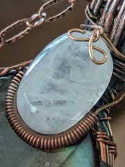 Oval Labradorite & Moonstone Crystal Copper Wire Pendant With Copper Chain
