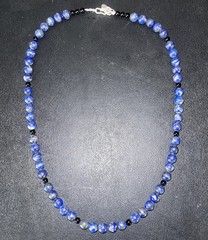 Deep Blue Lapis (7mm) 925 Necklace 18” with 4mm Onyx Spacers / Artisan Made