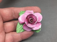 Crown China Crafts England Fine Bone China Red Rose Flower Pin Brooch 2″ Vintage