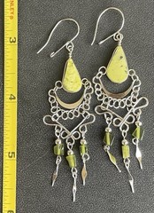 Peruvian Green Serpentine Semi-Precious Stone Necklace Long Earring Set Boho