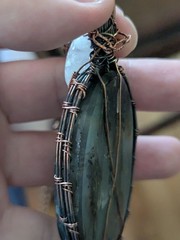 Oval Labradorite & Moonstone Crystal Copper Wire Pendant With Copper Chain