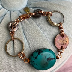 Handmade Vintage Jewelry Assemblage Bracelet Repurposed Mixed Metals Copper OOAK