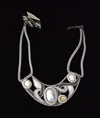 Handmade Silk Necklace w/ White Pearl & Shell Adjustable