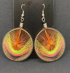 Handmade Earrings Peruvian Orange Green Pink Black Silk Woven String