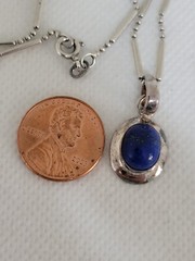 Natural Lapis Lazuli Pendant Necklace 925 Sterling Silver 18″ Bead Bar