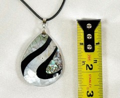 Artisan Blk White MOP Abalone Shell Teardrop Pendant Necklace Earrings Set