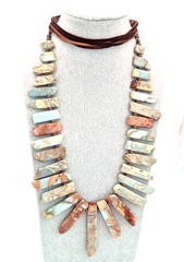 Boho Southwestern Amazonite Jasper Statement Necklace Leather Tie Artisan