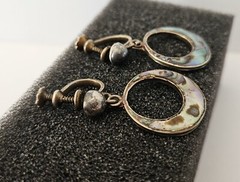 VTG Sterling Abalone Inlay Dangle Screw Back Earrings. Marked Made in Mexico.