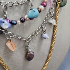 Vintage Handmade Necklace Layered Mixed Materials Boho Statement Gems Pearls