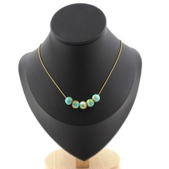 Necklace 5 Beads Jasper Blue Orange 0 5/16in Chain Steel Golden Women, H