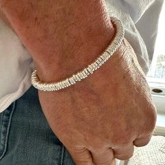 Men’s 6mm Sterling Silver Heishi Bead Bracelet | Designer Disc, Lobster Clasp