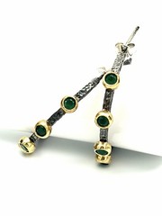 Bora Handcrafted Sterling Hoop Earrings With 14k Accents And Green Onyx Stones
