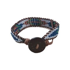 Boho Geometric Seed Bead Bracelet Blue Green White Bronze Artisan Boho Chic