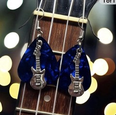 Handcrafted Blue Guitar Pick Earrings – Unique and Bold Music Jewelry