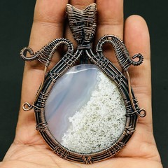Natural Dendrite Opal Wire Wrapped Pendant Handcrafted Copper Ethnic Gift 3.03″