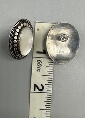 Vtg Artisan Bali Style Sterling Silver 925 Mother Of Pearl Oval Stud Earrings