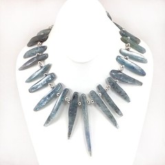 Natural Amanda stone Gemstone Blue Kyanite Beads Sterling Silver Necklace 17″