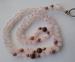 Mala 108 Beads, Rose Quartz & Rhodonite with pendant hand knotted Mala Necklace