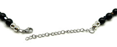 Stunning Glass Beaded Necklace with Black Pearls and Mirror Cubes 18″ (+2″)