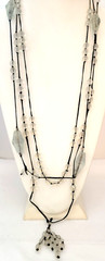 Artisan Faceted Station Hand Knotted Glass Beads Leather Cord Layered Necklace
