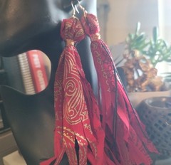 HANDMADE RED FABRIC DANGLE EARRINGS